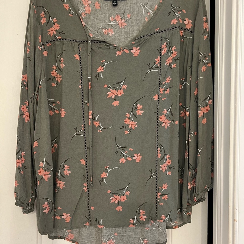 Fred David Olive and Coral Floral Blouse